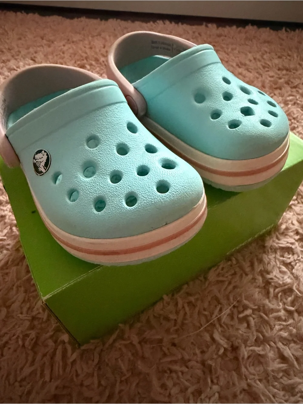 CROCS Kids Aqua Blue Slip-On Clogs with Pink-Trim Sole